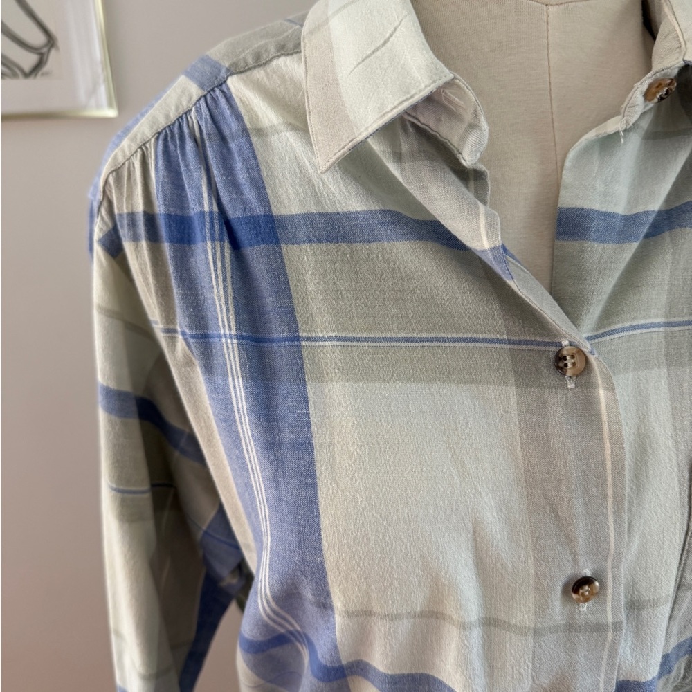L.L. Bean Vintage Long Sleeve Plaid Dress - Blue and Cream - Picture 3 of 8